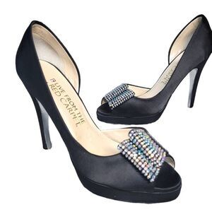 Women's sexy BLACK Stilettos HEELS rhinestones E! Glam PARTY wear 7.5B